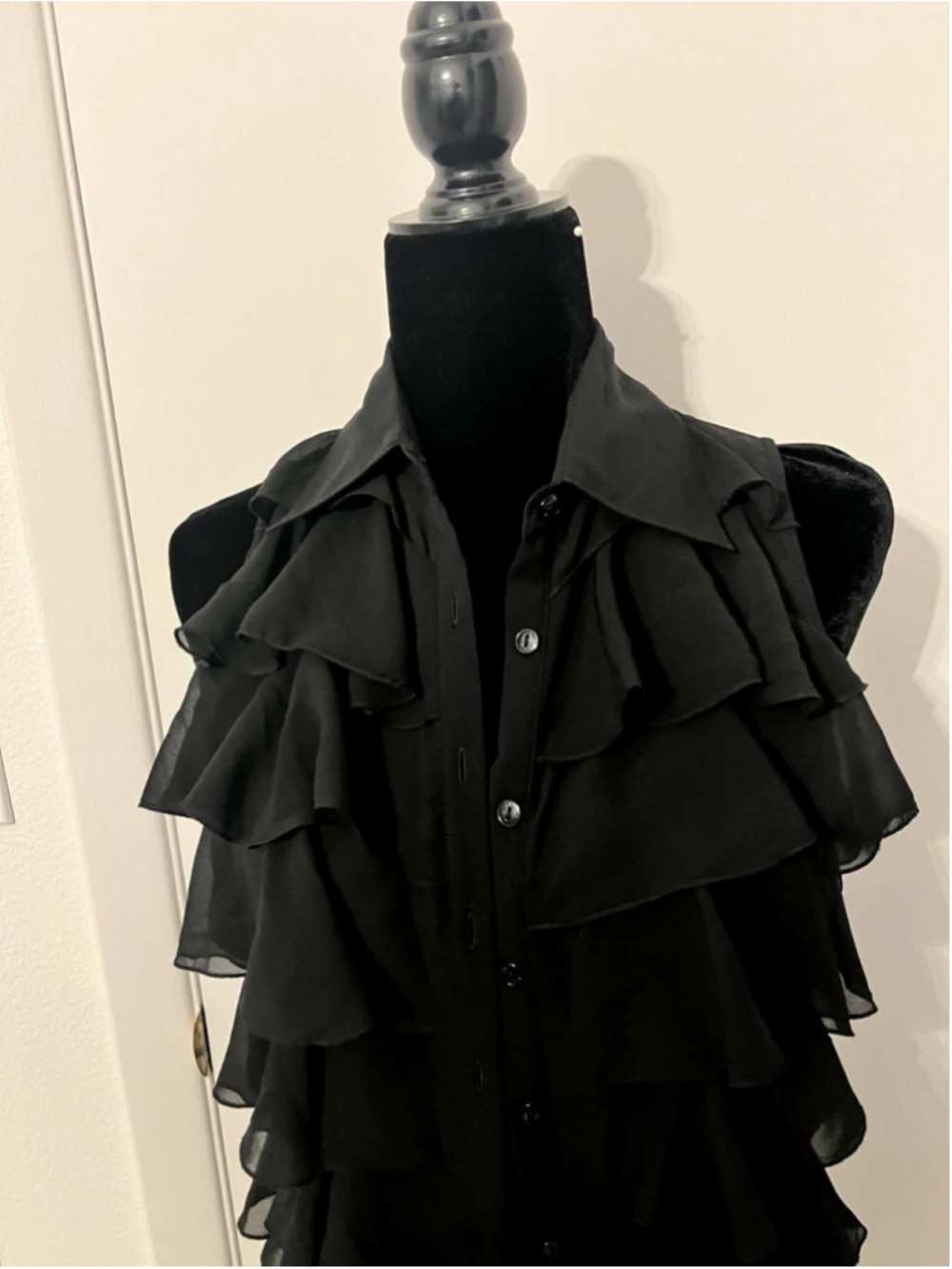 NWT Samuel Dong Black Ruffle Blouse Sz Small Avant Garde Statement Top Tiered - Picture 4 of 5
